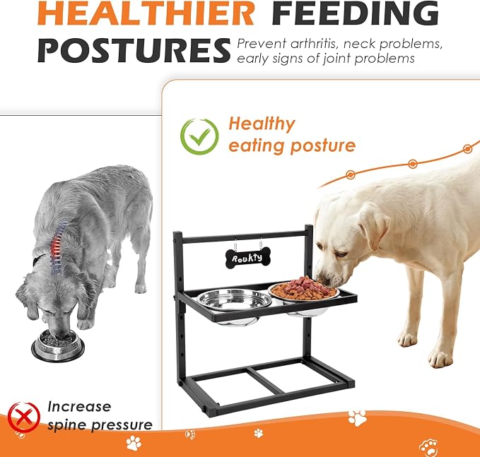 Elevated Dog Bowls with Slow Feeder Dog Bowls, 5 Height Adjustable Raised Bowl - Image 2