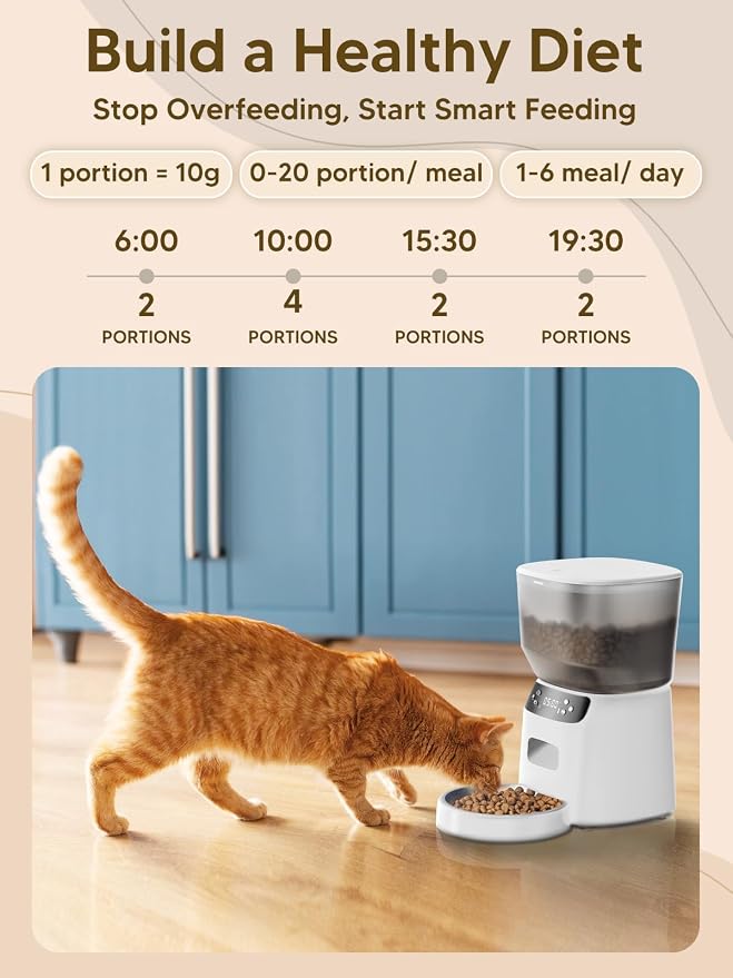 Automatic Cat Feeder and Water Fountain, 4L/16 Cups Timed Cat Dry Food Dispenser - Image 5