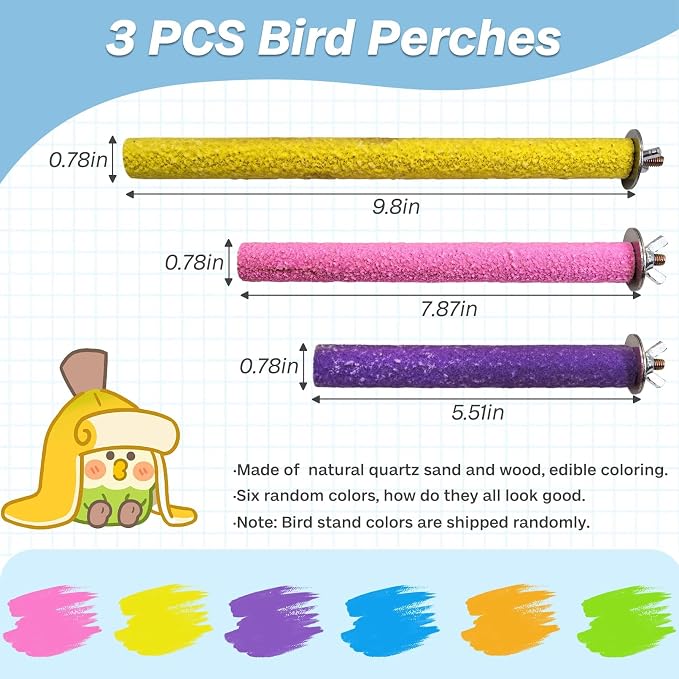 PIVBY Wood Bird Cage Perch Colorful Parrot Stand Toy Platform Paw Grinding Stick - Image 2