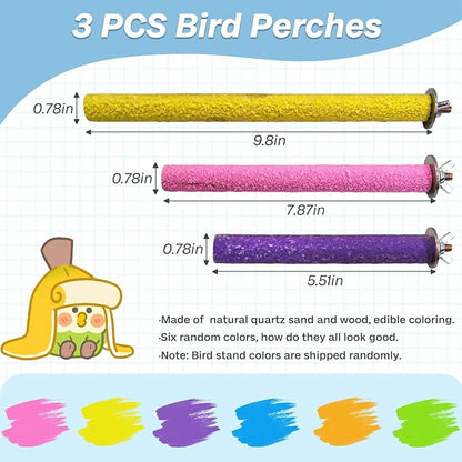 PIVBY Wood Bird Cage Perch Colorful Parrot Stand Toy Platform Paw Grinding Stick - Image 2