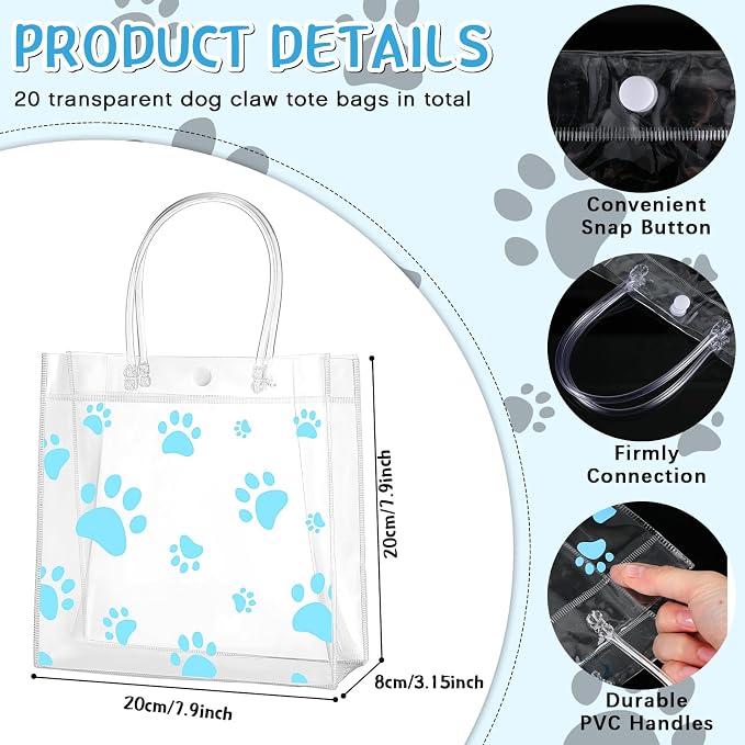 Teling 20 Packs Dog Paw Clear PVC Gift Bags - Image 2
