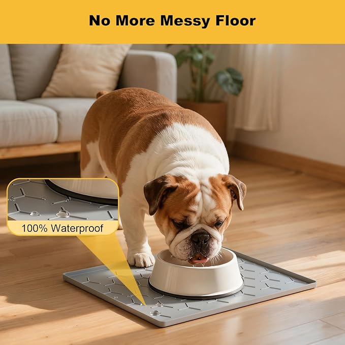 Pieviev 16''x12'' Dog Cat Food Bowl Mat, Silicone Waterproof Food Grade Pet - Image 4