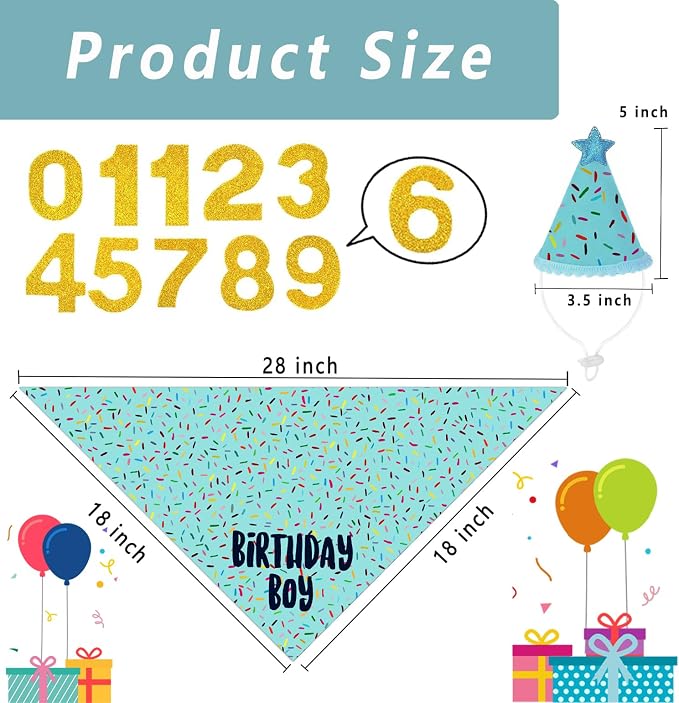 Dog Birthday Bandana Set, Light Blue Birthday Boy Decorations, HBD Party - Image 4
