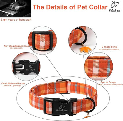 Fall Dog Collar Cute Orange Plaid Puppy Collar - Image 3