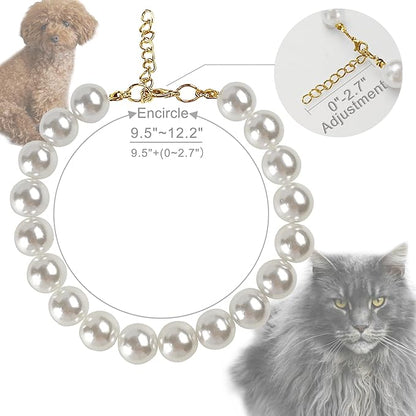 Chunky Pearl Dog Collar for Small Dogs Cats, Adjustable Beaded Dog Collar - Image 2