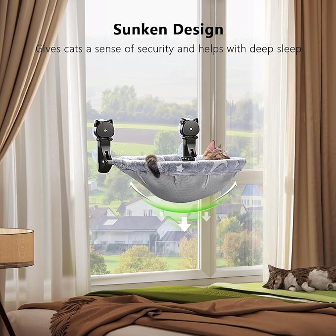 Cat Window Perch Cordless, Glow in The Dark & Stable Cat Beds- Breathable - Image 3