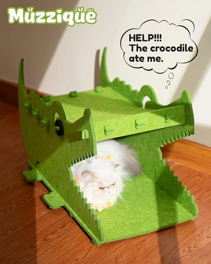 Cat Bed House, for 25 LBs Indoor Cats&Small Dogs, Large Cute Crocodile Felt Pet - Image 4