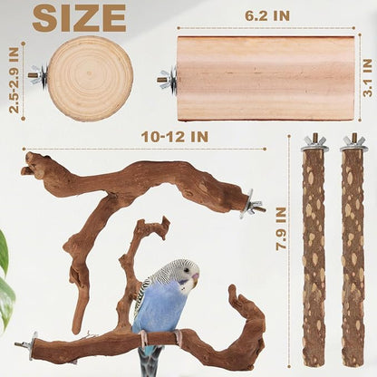 Parrot Perch Bird Perch Stand Set Natural Wild Wood Grape Sticks Paw Grinding - Image 2