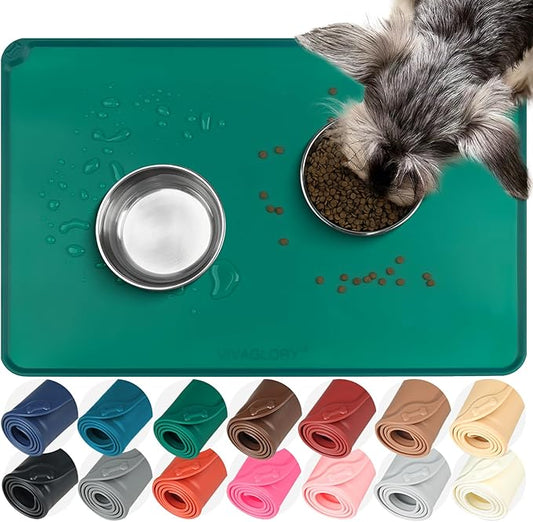 VIVAGLORY Dog Food Mat Flexmat Dog Bowl Mat, Placemat Food Tray by Vivaglory