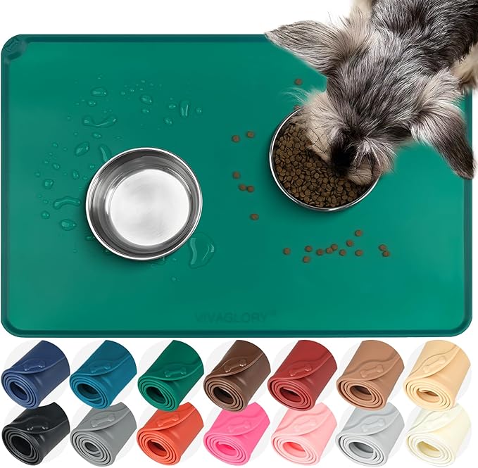 VIVAGLORY Dog Food Mat Flexmat Dog Bowl Mat, Placemat Food Tray by Vivaglory