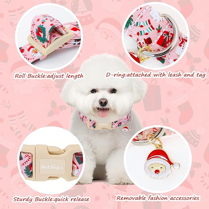 Pink Christmas Dog Collar, Adjustable Cotton Dog Collars - Image 3