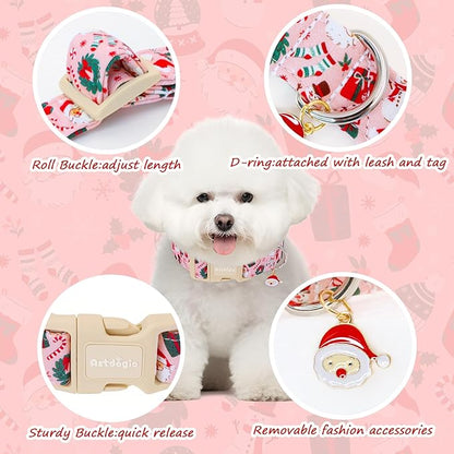 Pink Christmas Dog Collar, Adjustable Cotton Dog Collars - Image 3