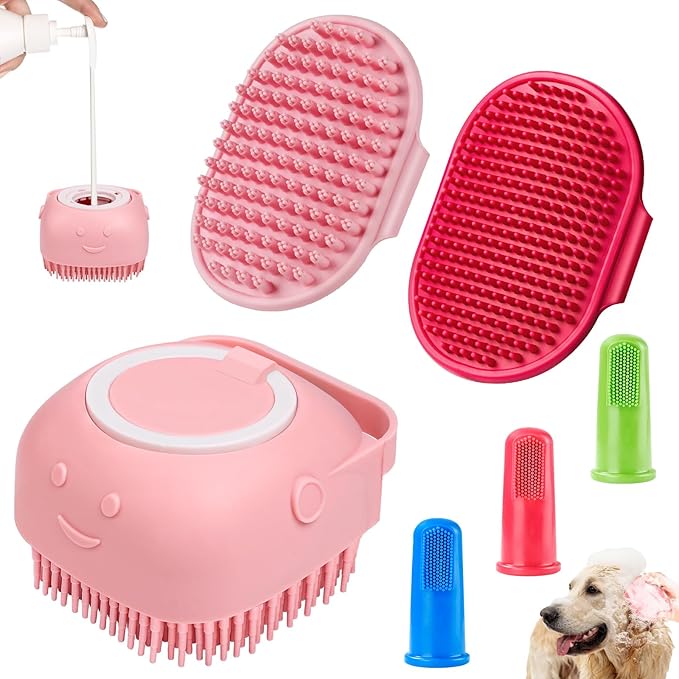 Comotech 6PCS Dog Bath Brush & Dog Toothbrush | Adjustable Handle Shampoo Brush by Comotech
