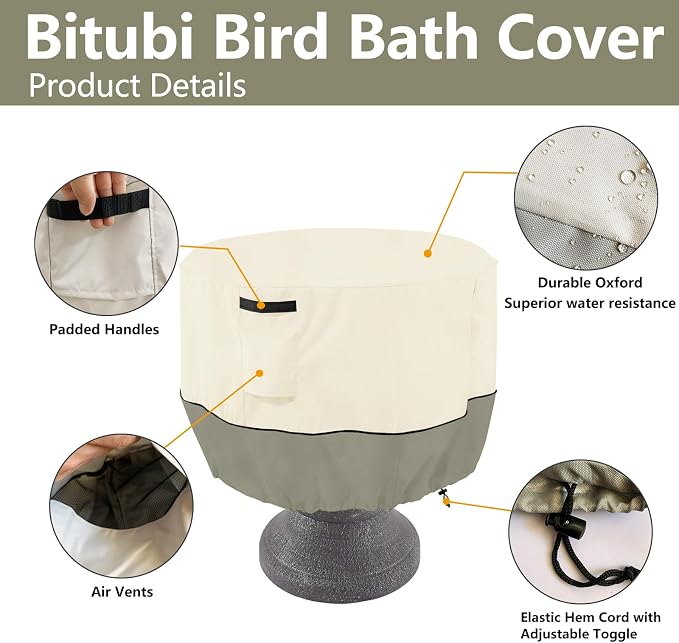 Bitubi Bird Bath Cover（24"x18"） 600D Oxford Cloth Garden Fountain Statue - Image 4