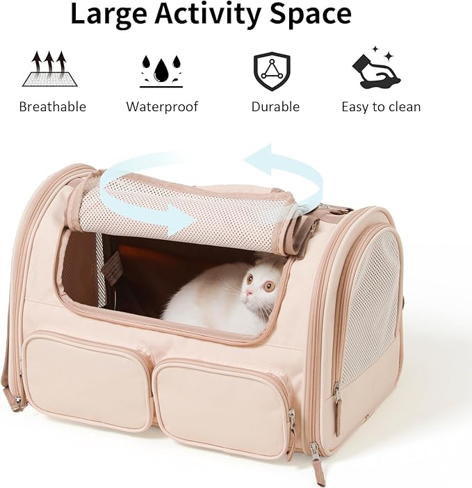 FUKUMARU Cat Carrier, 4 Mesh Windows Small Dog Carrier, 4 Storage Pockets Cat - Image 2