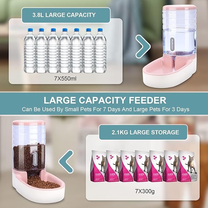 Meikuler Automatic Dog Cat Feeder and Water Dispenser Set, Waterer and Gravity - Image 2