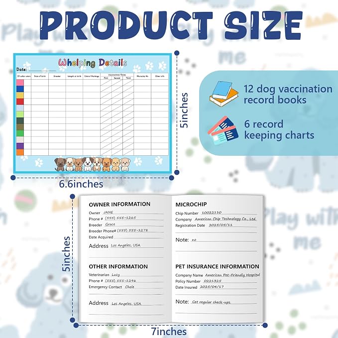 Puppy Whelping Supplies Kit Include 12 Puppy Shot Record Booklets 6 Record - Image 3