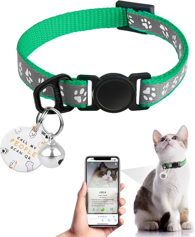 Cat Collar Breakaway with QR Code Name Tag, Reflective Kitten Collars with Bell by FURRIGO