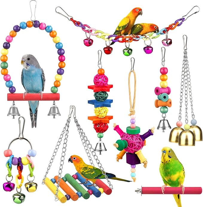 Bird Toys for Conures with Colorful Ladder Hammock Bird Cage Accerious Bird by YIXUND