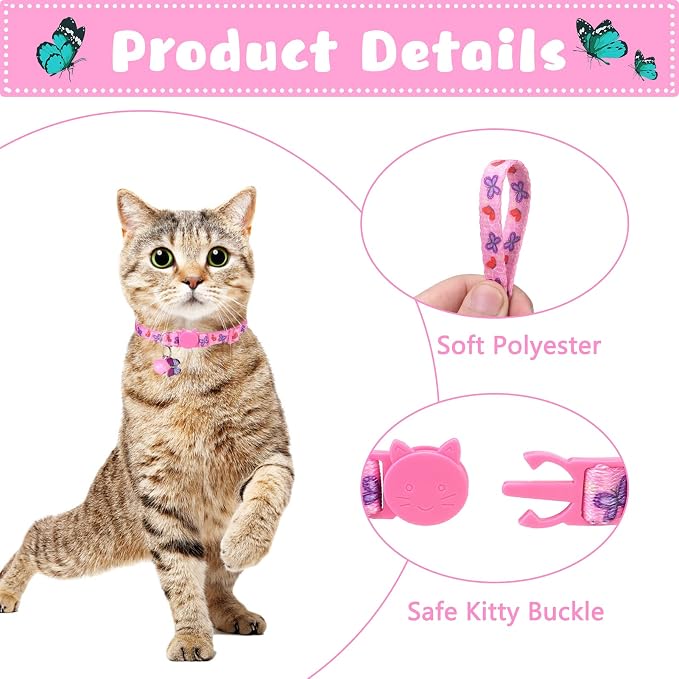 Breakaway Cat Collars with Bell & Cute Pendants, 3 Pack Safety Buckle Kitten - Image 4