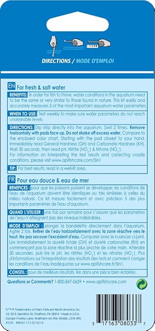 API 5-IN-1 TEST STRIPS Freshwater and Saltwater Aquarium Test Strips 4-Count Box - Image 2
