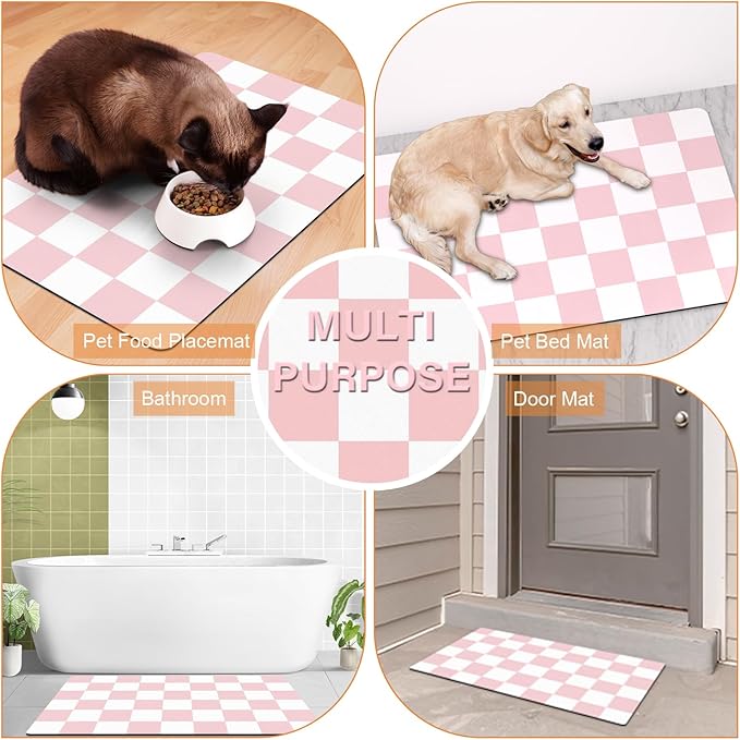 Pet Feeding Mat, Checkered Cat Bowl Mats, Quick Dry Dog Water Dispenser Mats - Image 6