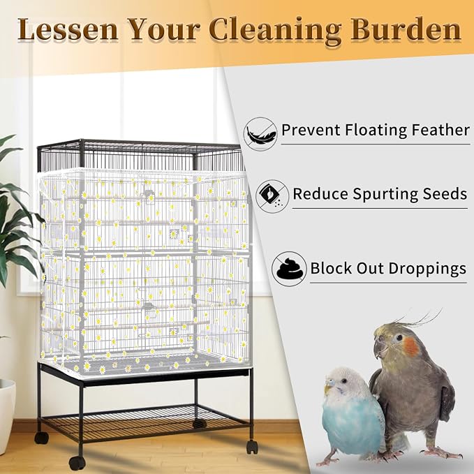 Daoeny Bird Cage Seed Catcher, Large Bird Cage Cover, Adjustable Soft Airy - Image 2