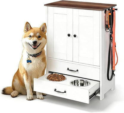 Dog Feeding Station with Storage Cabinet, 2 Adjustable Elevated Dog Bowls by Hotpzeddaque