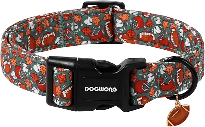 DOGWONG Fall Dog Collar, Rugby Maple Leaf Dog Collar Adjustable Soft Cute by DOGWONG