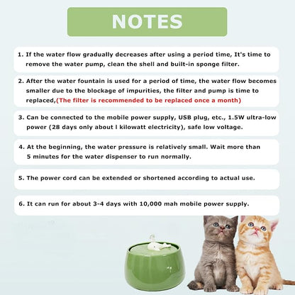 Ceramic Cat Water Fountain, 45oz/1.3L Ultra-Silent Automatic Pet Drinking Water - Image 9