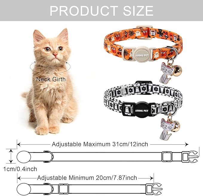 ARING PET 2 Pack Halloween Cat Collars, Breakaway Orange Black White Cotton - Image 2