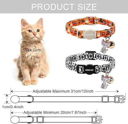 ARING PET 2 Pack Halloween Cat Collars, Breakaway Orange Black White Cotton - Image 2