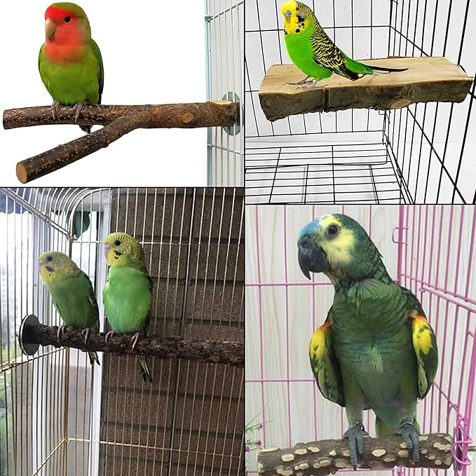 kathson 8PCS Wood Bird Perch Natural Parakeet Perches Bird Swing Chew Toys - Image 2