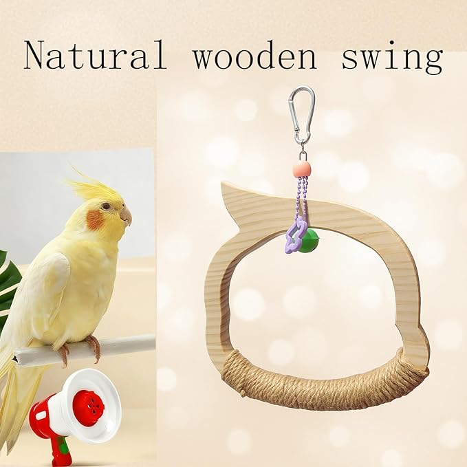 Wooden Bird Swing Perch Toy for Small and Medium Parrots, Natural Wood Ring - Image 5