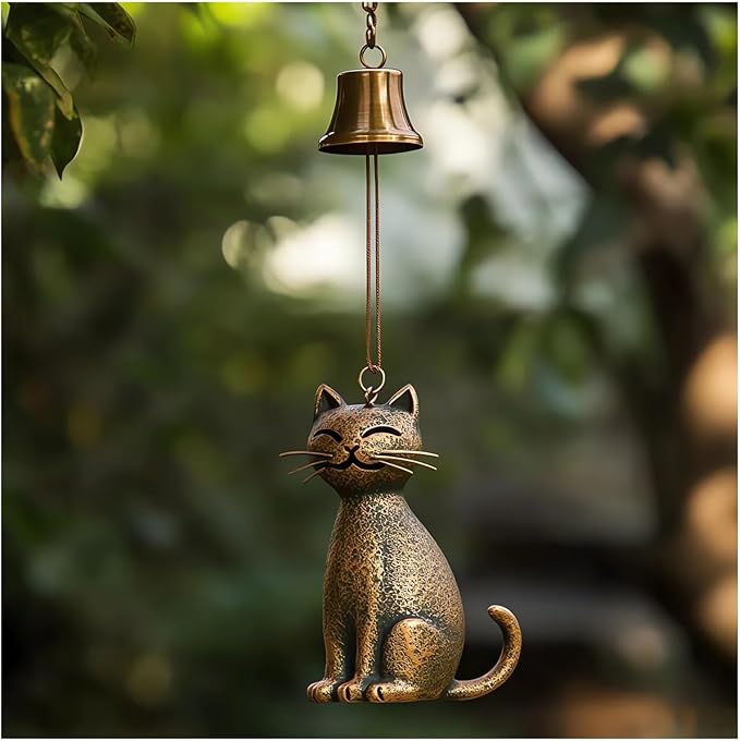 Cat Wind Chime 2025 New Unique Cat Garden Decor Outdoor Cat Statue Themed Gifts by GYLCTOM