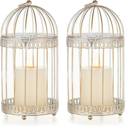 NUPTIO Decorative Bird Cage Lantern: 2 Set of 10 inch Tall Rustic White by Nuptio