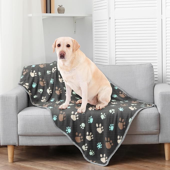 Tegeme 12 Pcs Pet Blankets Soft Fluffy Fleece Dog Cat Warm Paw Print Pattern - Image 7