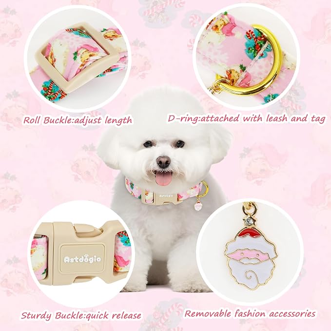 Christmas Dog Collar for Small Dogs, Adjustable Poly-Cotton Fabric Collar - Image 3