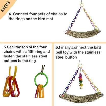 kathson Bird Seagrass Mat, Birds Swing Toy, Natural Grass Handmade Woven - Image 5