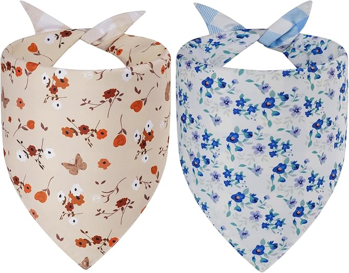 Spring Dog Bandanas XLarge 2PCS, 4 Pattern Summer Floral Scarf by Unknown