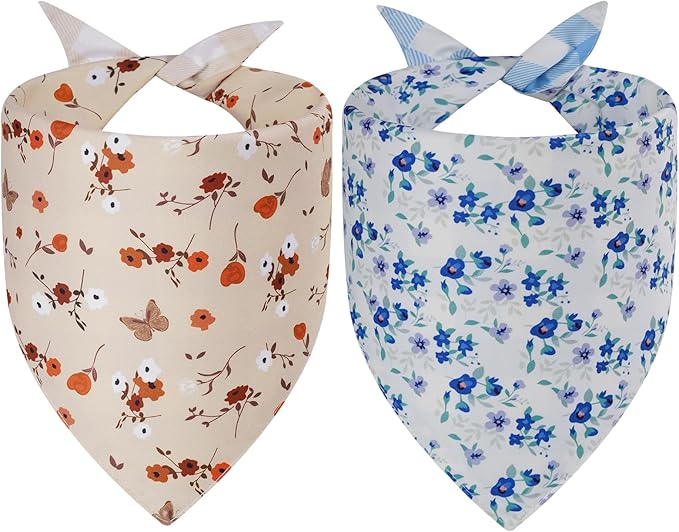 Spring Dog Bandanas Small 2PCS, 4 Pattern Summer Floral Scarf by Unknown