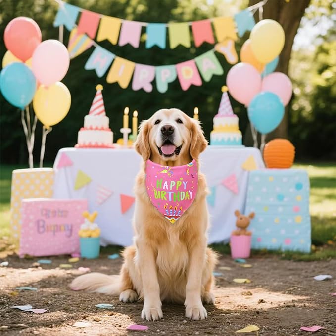 Dog Birthday Bandana Girl for Large X-Large Dogs, Reversible 2 Patterns in 1 - Image 6