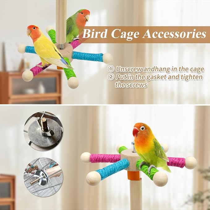 Bird Perch Toy for Cage, Spinning Windmill Bird Perch Toy, 360° Rotating - Image 6