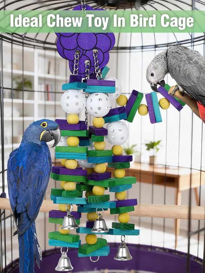 Large Bird Parrot Toys with Bells- Parrots Cage Chewing Toy Gift with Colorful - Image 2