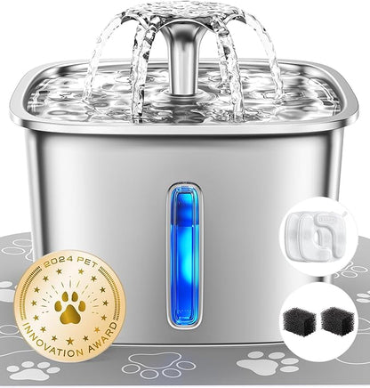 Veken Innovation Award Winner Stainless Steel Cat Water Fountain, 95oz/2.8L by Veken