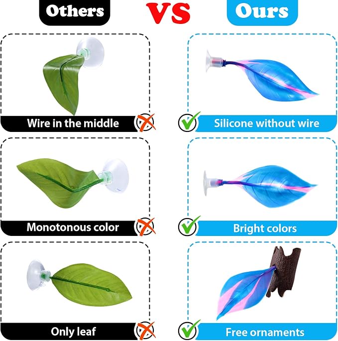 WILLBOND 2 Pcs Blue Silicone Betta Fish Bed Leaf Hammock Betta Fish Tank - Image 5