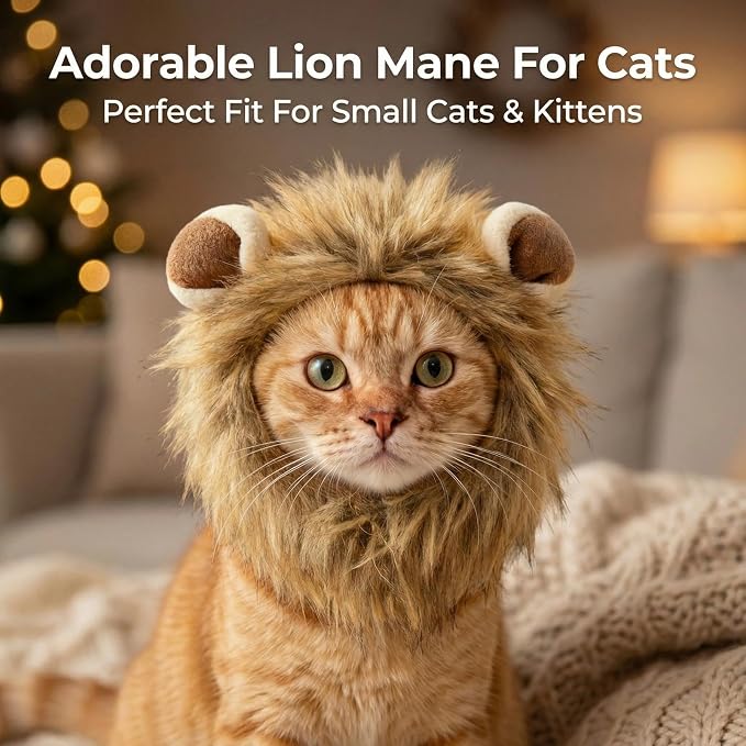 Adjustable Lion Mane Wig Pet Costume, Soft Halloween Cat Clothing - Image 6