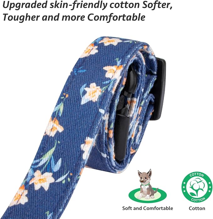 Cotton Handmade Dog Collar Cute and Distinctive Patterns Blue Tulip - Image 4