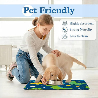 Cartoon Dino Pet Feeding Mat–Christmas Stocking Quick Dry Absorbent Dog Cat - Image 6