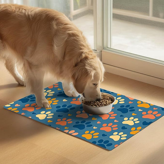 Colorful Dog Paw Print Pet Feeding Mat Spill-Proof Pets Food Mat - Image 2